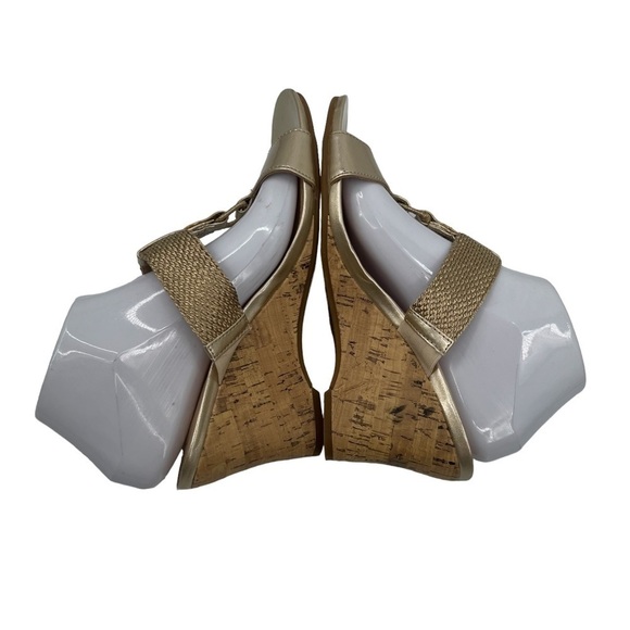 Mootsies Tootsies Mosadira Open Toe Gold Cork Wedge Heeled Sandal Size 9 Women’s - Picture 7 of 10